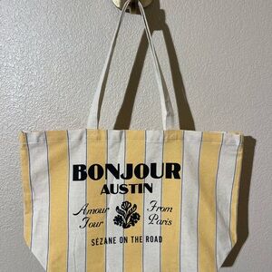 Sezane Yellow and White Striped Tote Bag